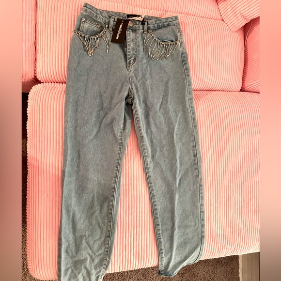 PrettyLittleThing Rhinestone Embolished Jeans - Picture 2 of 6